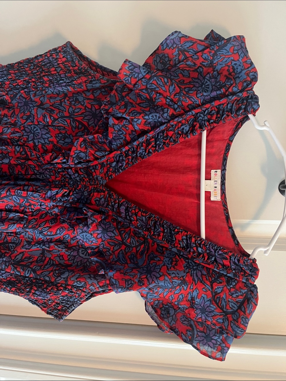 Roller Rabbit Red & Blue Floral Ruffle V-Neck Dress - Picture 9 of 10